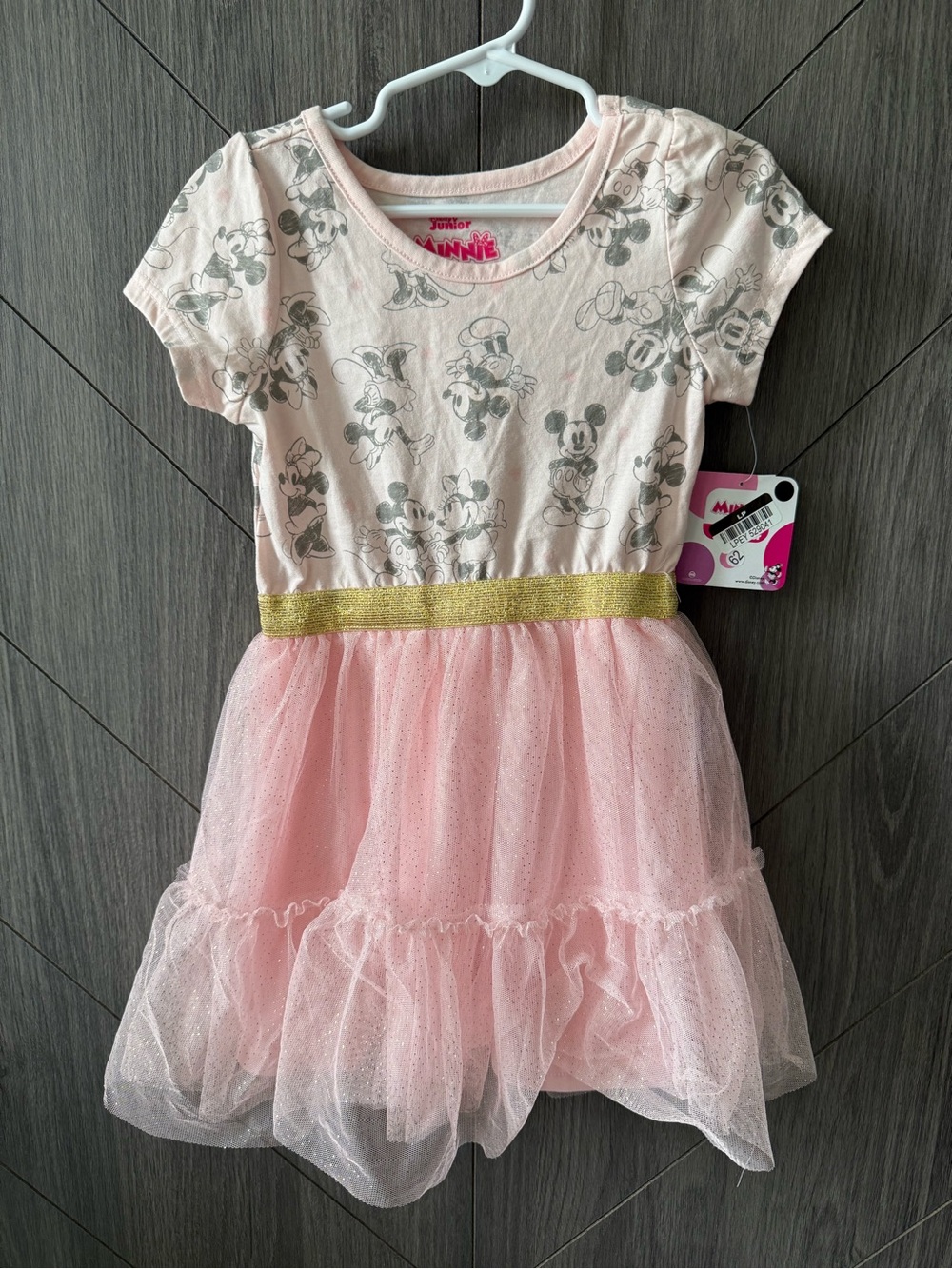 Disney Pink Tulle Dress with Gold Waistband and Minnie Print